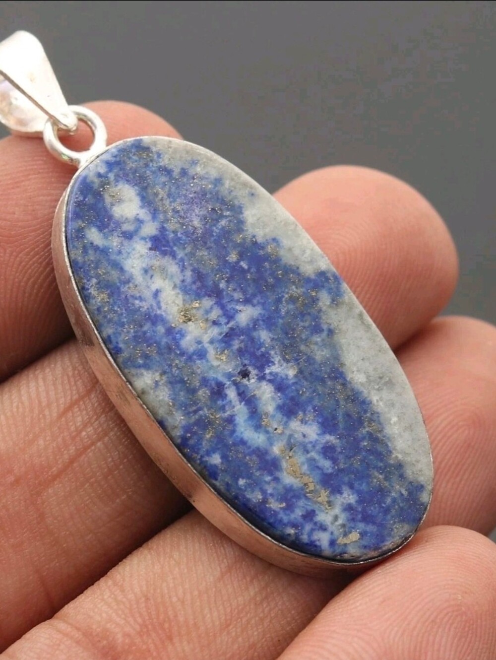 Natural Lapis Lazuli Stone Oval Pendant 925 Sterling Silver New